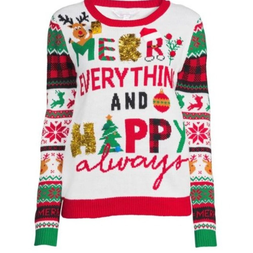NWT No Boundaries Juniors XS Christmas Sweater Merry Everything Holiday‎ Festive